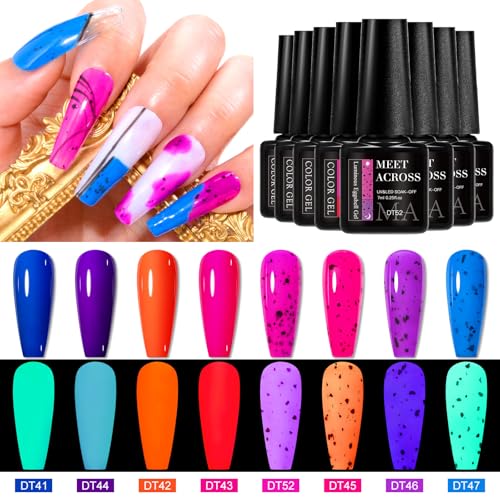 MEET ACROSS 8-Piece Glow in the Dark Neon Gel Nail Polish Set