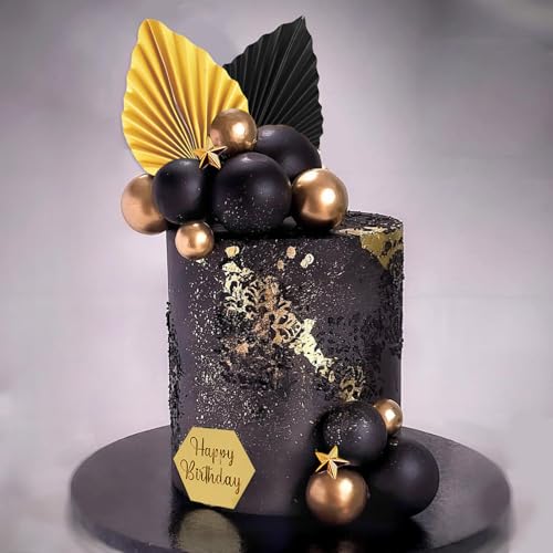 44Pcs Black and Gold Cake Toppers Set for Men's Birthday