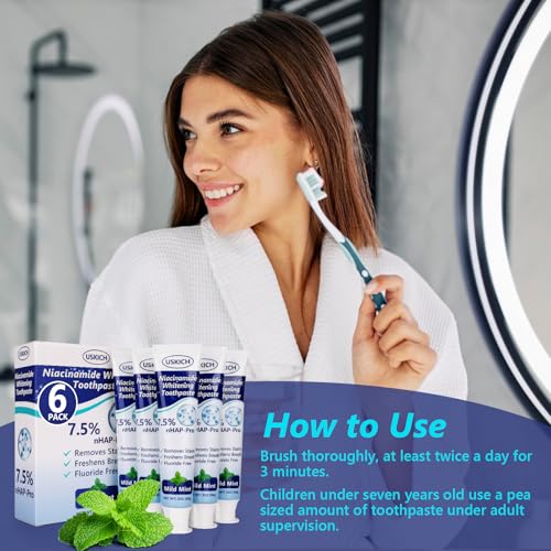 USKICH 7.5% Nano Hydroxyapatite Toothpaste 3 oz (Pack of 6) - Fresh Breath, Whitening & Sensitive Relief