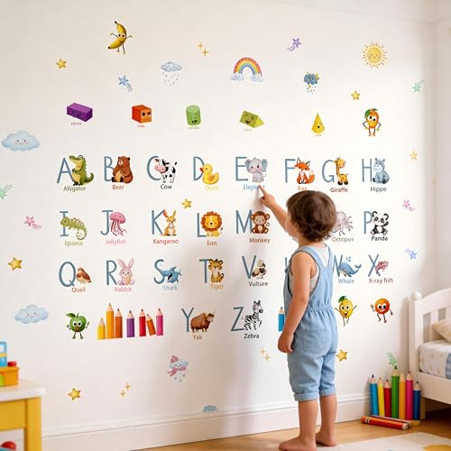 Animal Alphabet Wall Decals - 64 Educational Stickers for Kids
