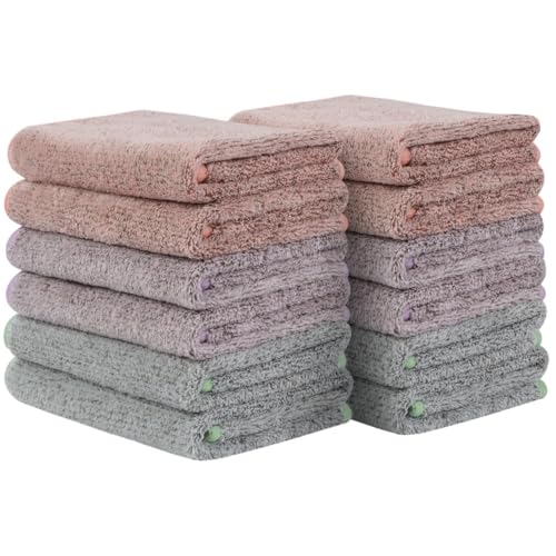 SINLAND Microfiber Face Washcloths - 12x12 Inch, 12 Pack Multicolor