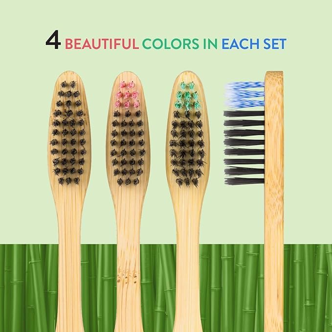 Lindo EcoGrip Bamboo Toothbrush - Soft Charcoal Bristles, 4-Pack