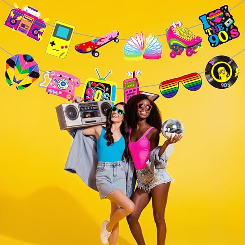 90s Theme Party Banners Set - Retro Birthday Decorations