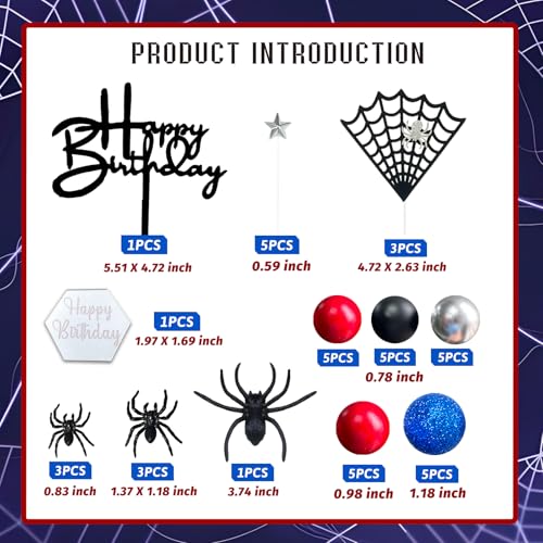 Spider Cake Decorations Set with Toppers and Balls | 42pcs for Parties