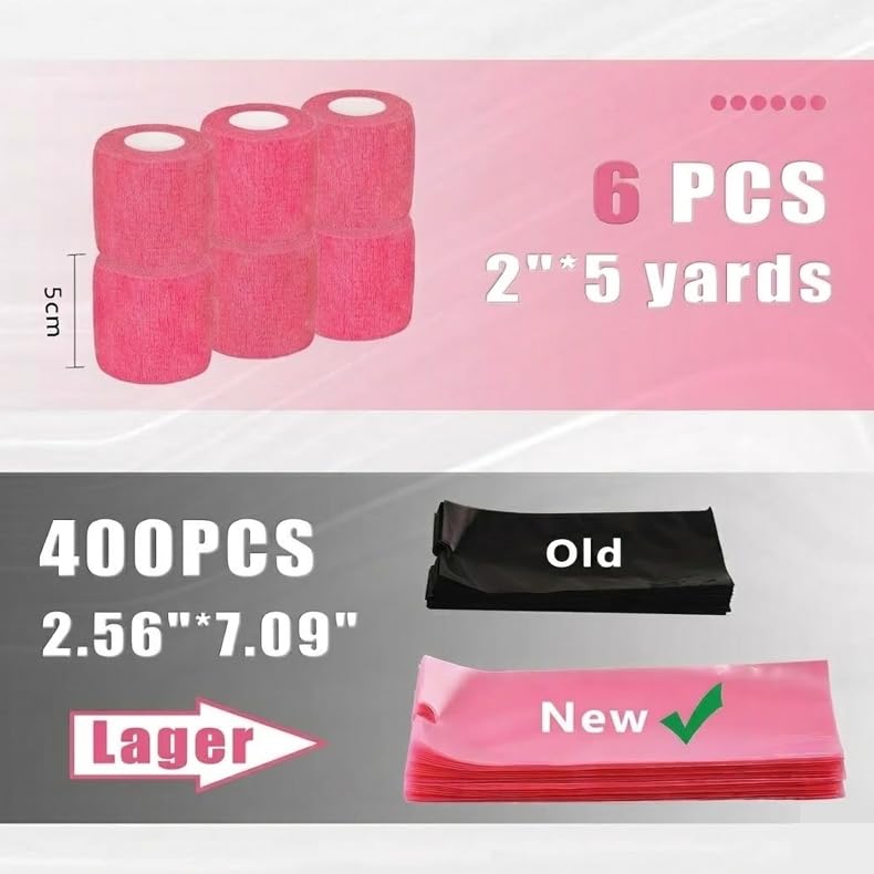 LEEYUKA 200Pcs Large Tattoo Pen Covers + 6 Grip Tapes Pink/Black Pink