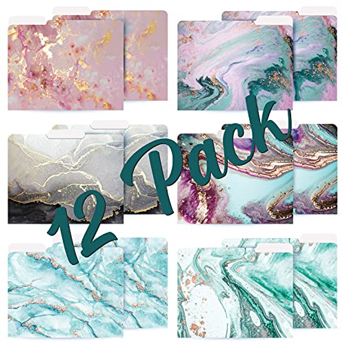 Decorative File Folders - 12 Pack Marble Designs, Letter Size
