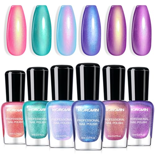 Morovan Ombre Nail Polish Set: 6-Piece Aurora Pearl Iridescent Glitter Kit