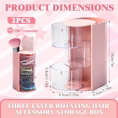 2 Pcs Pink Hair Accessories Organizer with Makeup Brush Holder