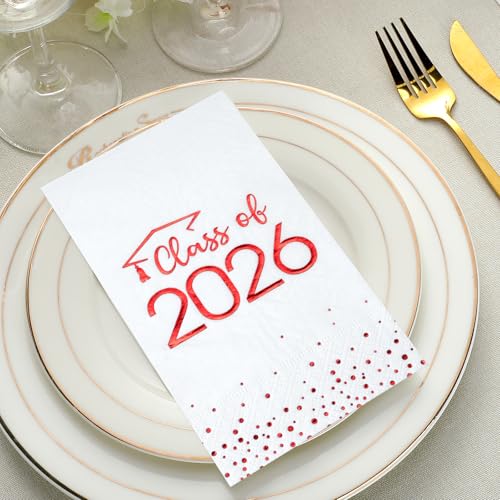 100pcs Class of 2026 Graduation Napkins - Disposable Cocktail Napkins with Foil Dots