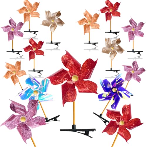 30 Pcs Windmill Alligator Hair Clips - Glitter Sequin Pinwheel Barrettes