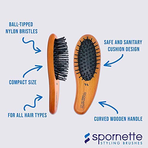 Spornette Carry-On Mini Wooden Cushion Hair Brush for Travel & Styling
