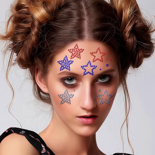 6 Sheets Self-Adhesive Face Gems for 4th of July Makeup