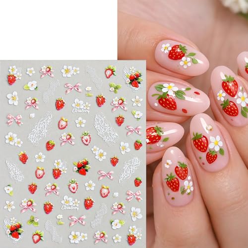 6 Sheets 5D Strawberry Nail Stickers for Creative Nail Art