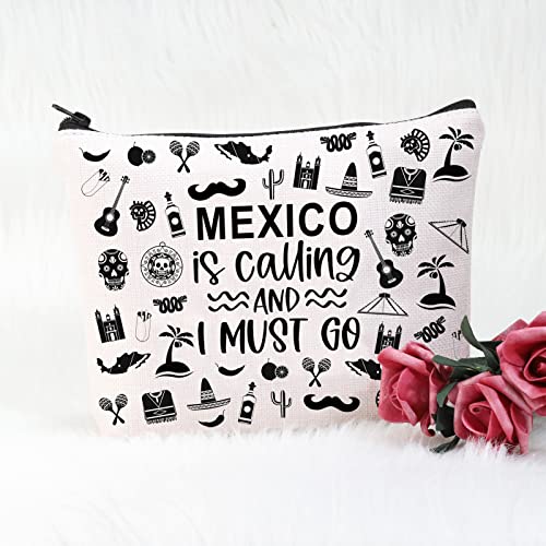 Mexico Is Calling Cosmetic Bag - Canvas Travel Organizer Pouch