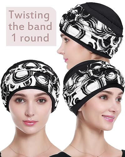 Alnorm Chemo Headwear Viscose Turban Hat for Women - White Black