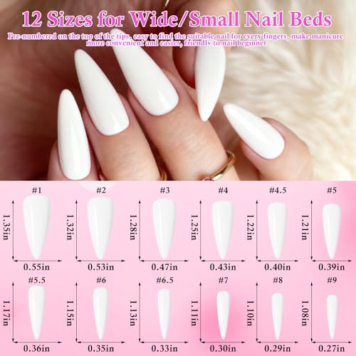 LoveOurHome 120pc White Stiletto Press On Nails Long Fake Nails with Glue & Tools