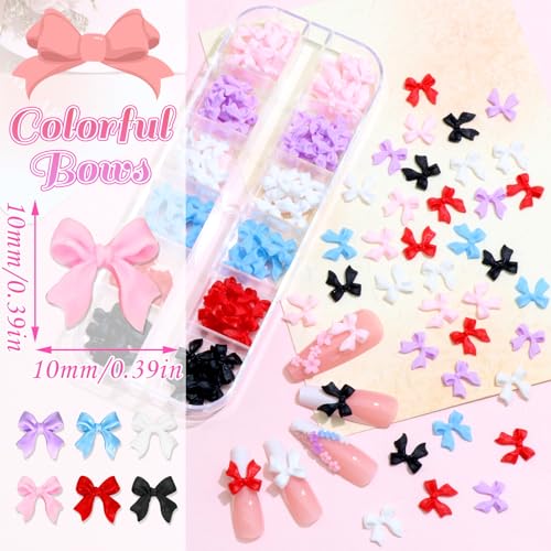 BELICEY 2 Boxes 3D Nail Charms Set with Bow Flowers, Colorful Acrylic Nail Art Supplies - Variation 03, 6 Colors