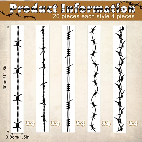 20 Barbed Wire Temporary Tattoos - Removable Body Art for All Ages