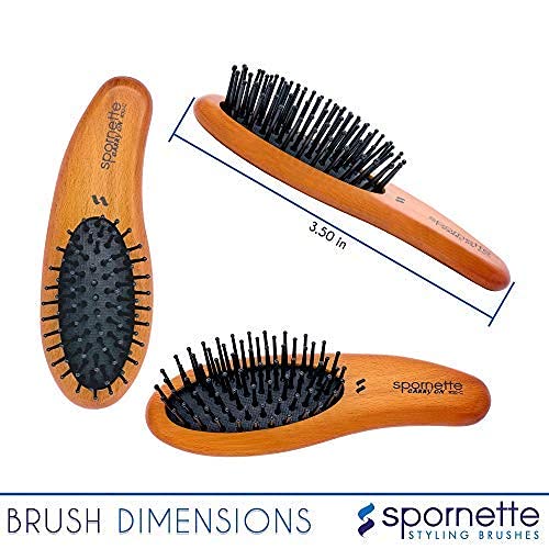 Spornette Carry-On Mini Wooden Cushion Hair Brush for Travel & Styling