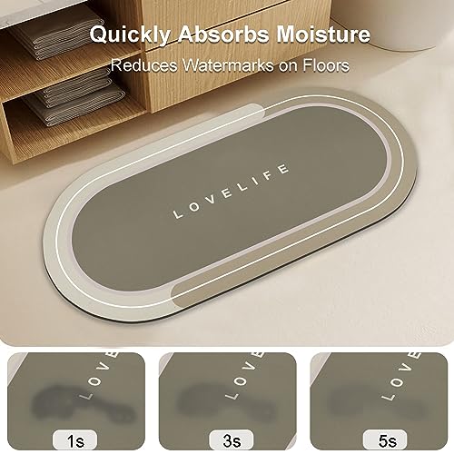 Quick-Drying Non-Slip Rubber Bath Mat - Super Absorbent Diatomaceous Earth, 16.9x26.7in, Dark Grey