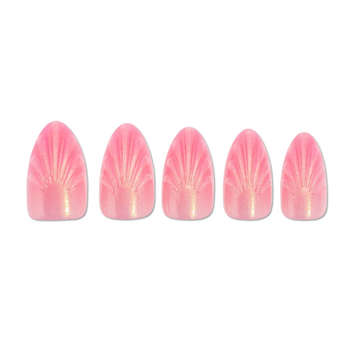 PaintLab Short Almond Press On Nails - Pink Mermaid Seashell Fake Nails, 30 Nails in 15 Sizes with Glue, Reusable Salon Quality Nail Press Ons