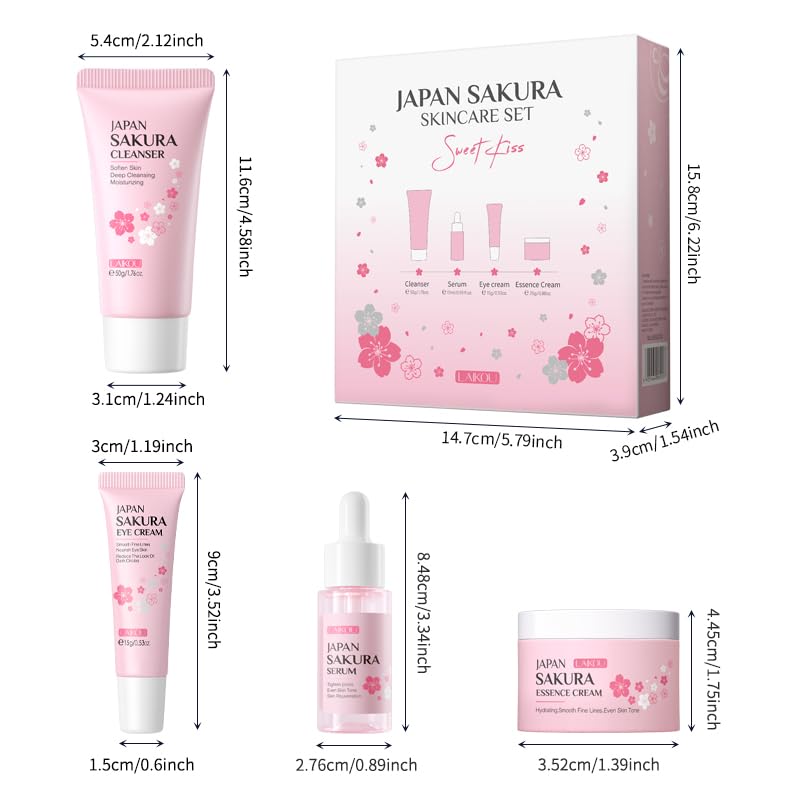 LAIKOU Sakura Skin Care Set - 4-Piece Facial Travel Kit for Hydration