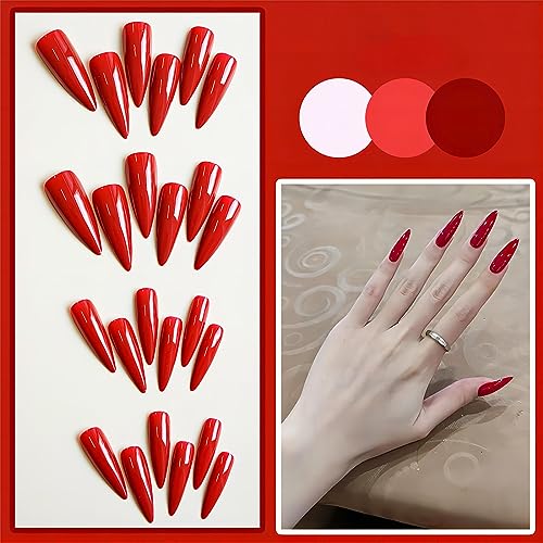 RUOKEXIN Stiletto Press On Nails 24Pcs Almond Full Cover Mirror Finish, Variation CJ12