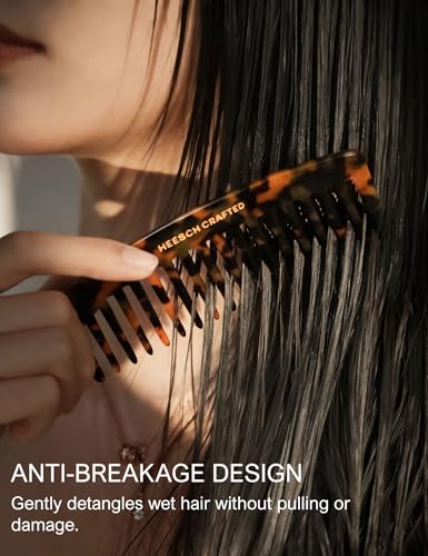 Heesch Classic Tortoise Wide Tooth Curl Comb Set of 2 — 5 & 7 Inch Travel & Styling Combs for Curly & Wet Hair