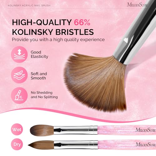 MelodySusie Size 6 Kolinsky Acrylic Nail Brush - Professional Pink Glitter
