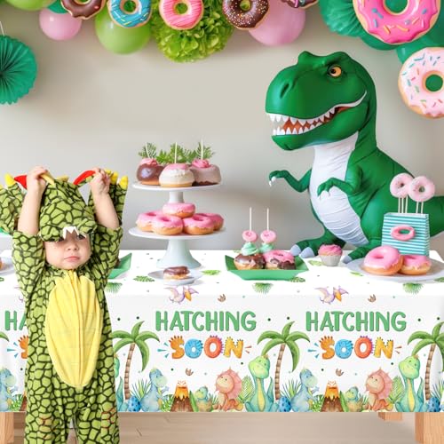 Dinosaur Baby Shower Tablecloths - 3 Pack, Hatching Soon Design