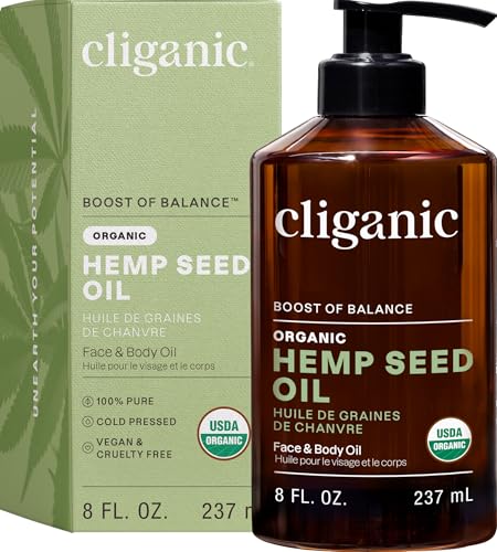 Cliganic 100% Pure Organic Hemp Seed Oil for Face, Skin & Hair