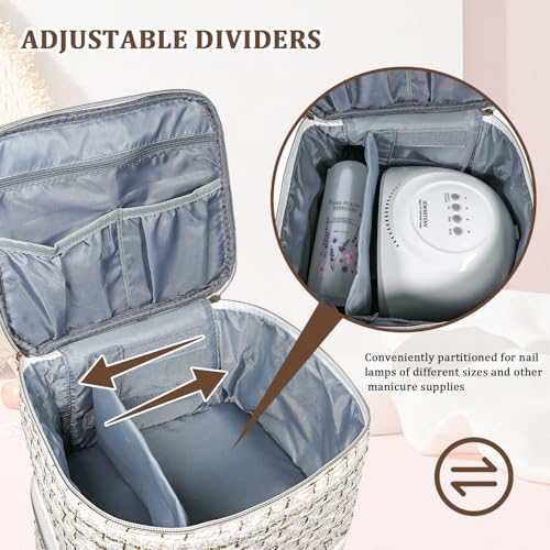 JEWHITENY White Nail Polish Organizer Bag for 30 Bottles & Lamp