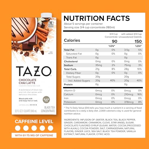 TAZO Chocolate Chai Latte Concentrate, 32 fl oz - Pack of 2