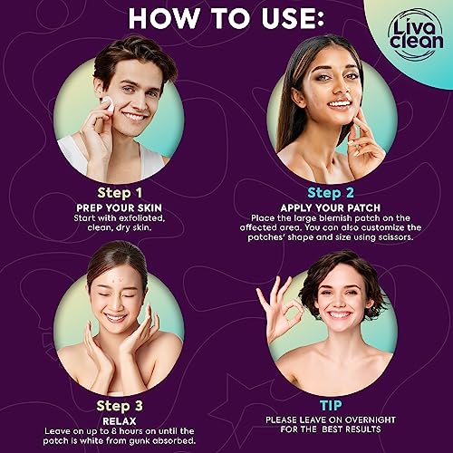 LivaClean Large Hydrocolloid Acne Patches - 50CT Zit Patch for Cystic Acne