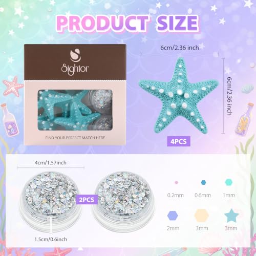 Sightor Green Mermaid Starfish Hair Clips & Glitter Gel Set - 4pcs