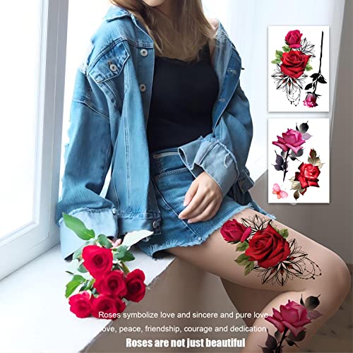 ROARHOWL Stunning rose flower temporary tattoos, large fake tattoos