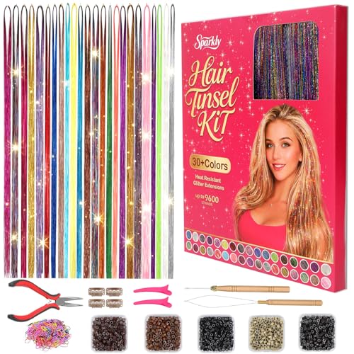 Hair Tinsel Kit with Tools, 24 Colors Fairy Hair Extensions, 9000+ Strands