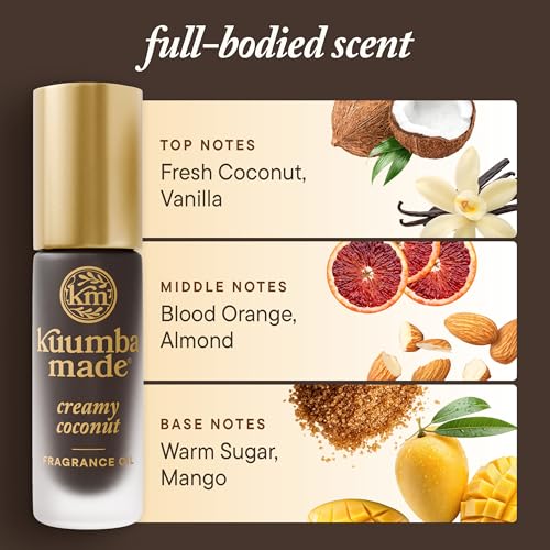 Kuumba Made Creamy Coconut Fragrance Oil, Long-Lasting Scented Oil Perfume Roller, Vegan, Alcohol-Free, 0.15 Fl Oz