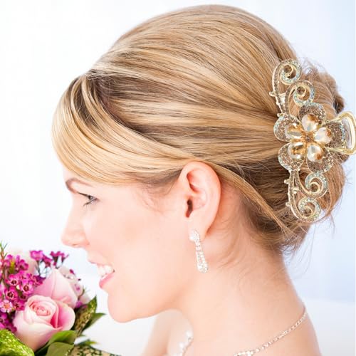 Ipetboom Vintage Rhinestone Hair Claw Clip - Large Alloy Hair Accessory with Pins, Pack of 1