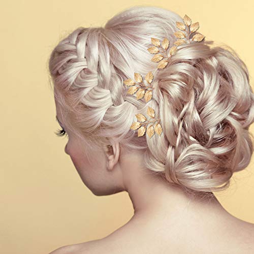 WILLBOND Vintage Gold Leaf Bridal Hair Pins - 10 Pack