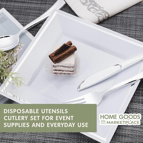 Silver Disposable Cutlery Set - 120 Count Plastic Spoons & Forks
