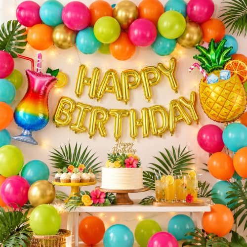 Tropical Birthday Decorations Kit with Balloons & Foil Banners