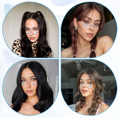 6 Blue Rhinestone Face Gems Stickers for Festival Makeup