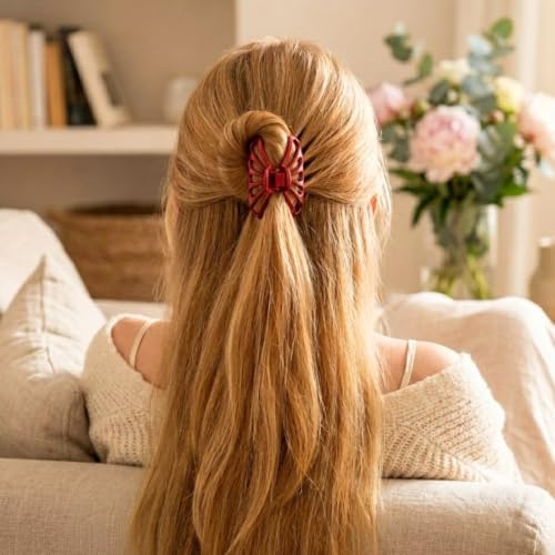 Parcelona Glossy Red 2.75" Hair Claw Clip for Women & Girls