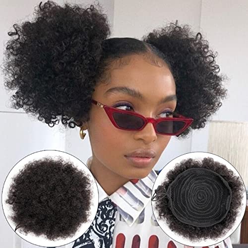 FEIPRO 6 Inch Afro Puff Drawstring Ponytail Human Hair Black #1B - Pack of 1