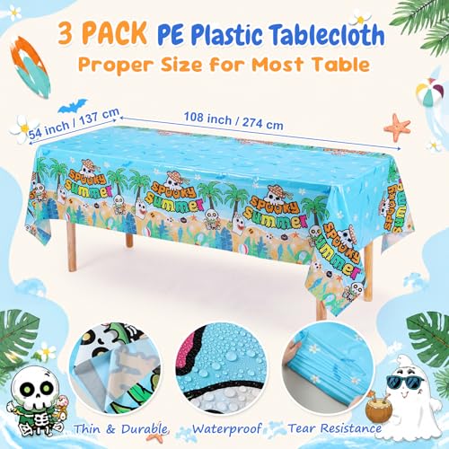 Hahafelt 3-Pack Summer Halloween Tablecloths - Spooky Ghost & Skull