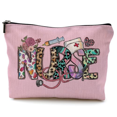 Nurse Makeup Bag - Pink Cosmetic Organizer for Nursing Students