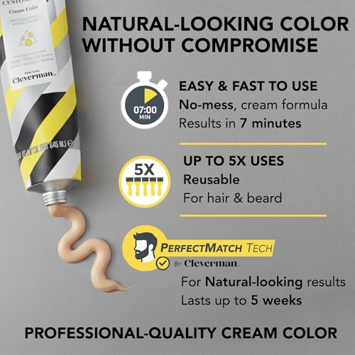 Reusable Hair & Beard Dye for Men ? Dark Brown 3.1 | Up to 5 Uses, 7 Minutes | Natural Gray Coverage, No-Drip Cream with SkinArmour¢ç ? Cleverman