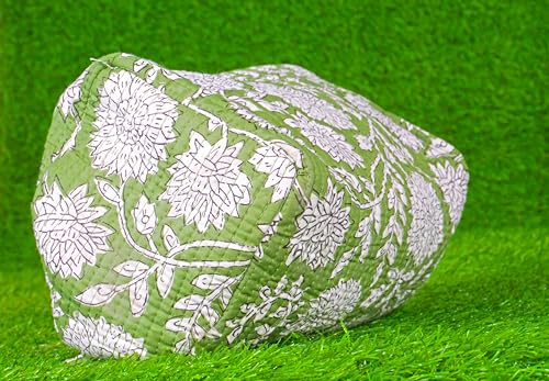 Light Green Floral Quilted Cotton Toiletry Bag for Women