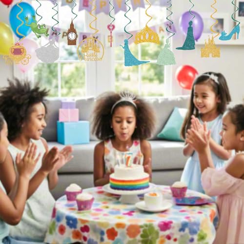 Princess Birthday Party Decorations - 24pcs Hanging Swirls & Cards